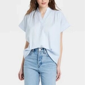 Universal Thread Popover Blouse Light Blue V-Neck Tunic Top Women's Size M